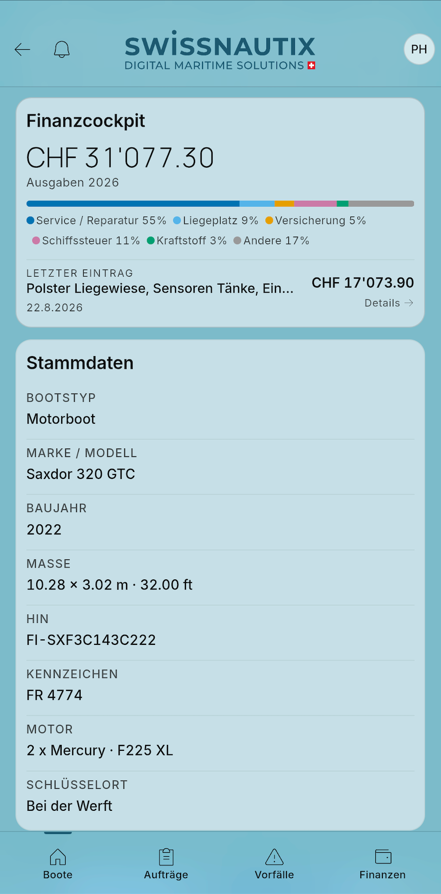 Digital Twin Dashboard with boat data and verified service history